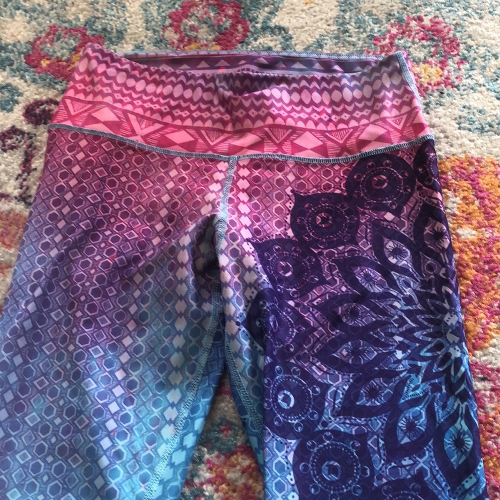 Rainbow Mandala Inner Fire mosaic yoga pants Leggings, Pink Purple sz 8